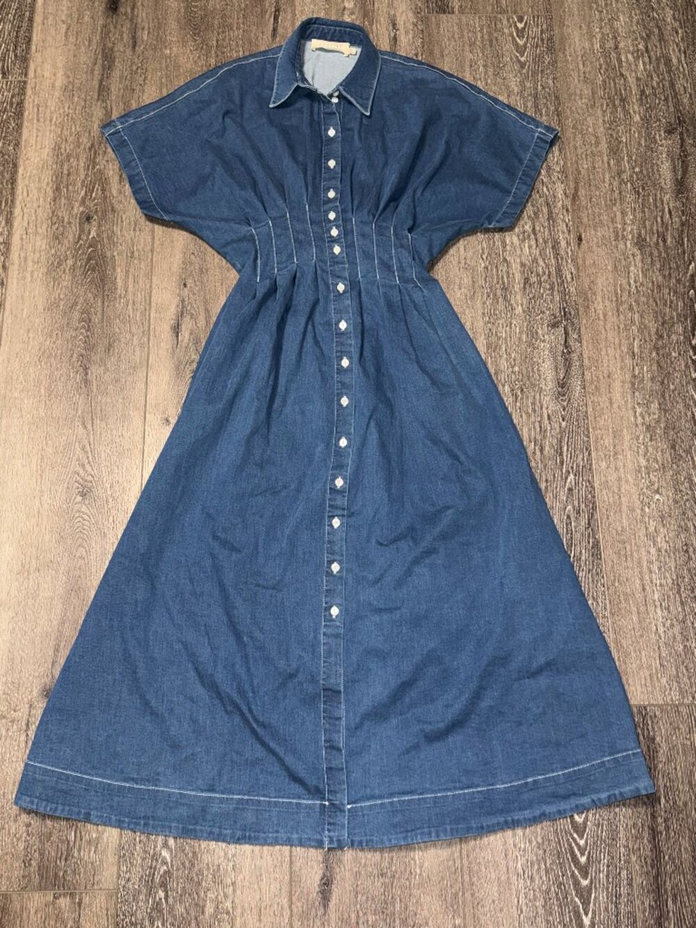 Exquise at Anthropologie The Emily Blue Denim Maxi Shirt Dress Size S Small
